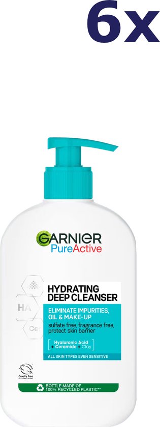 6x Garnier PureActive Hydraterende Gezichtsreiniger 250 ml