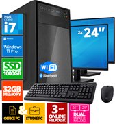 Intel Compleet PC SET | Intel Core i7 | 32 GB DDR4 | 1 TB SSD + 2 x 24 Inch Monitor + Muis + Toetsenbord | Windows 11 Pro + WiFi & Bluetooth