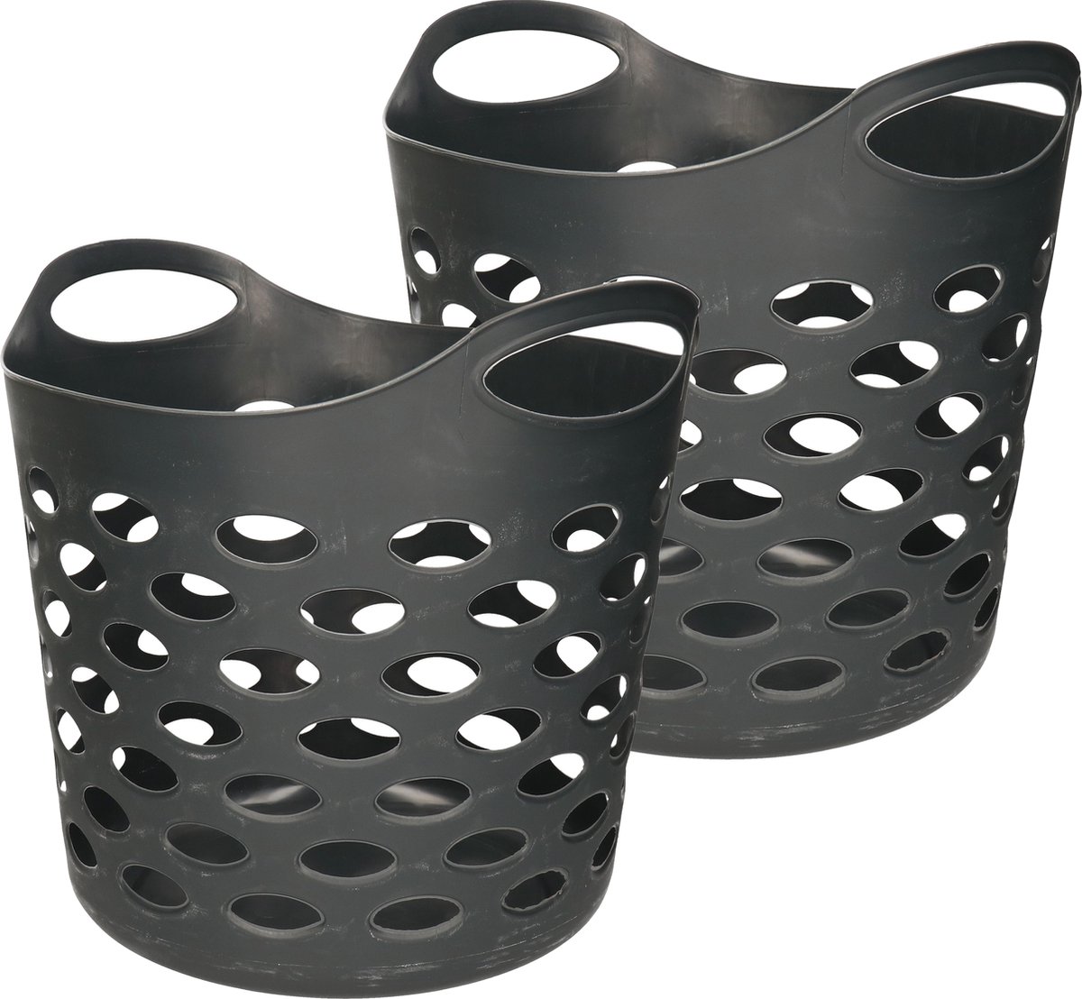 Goedkoopste 5Five Flexibele wasmand/opbergmand - 2x - rond - donkergrijs - 28 liter - D38 x H38 cm