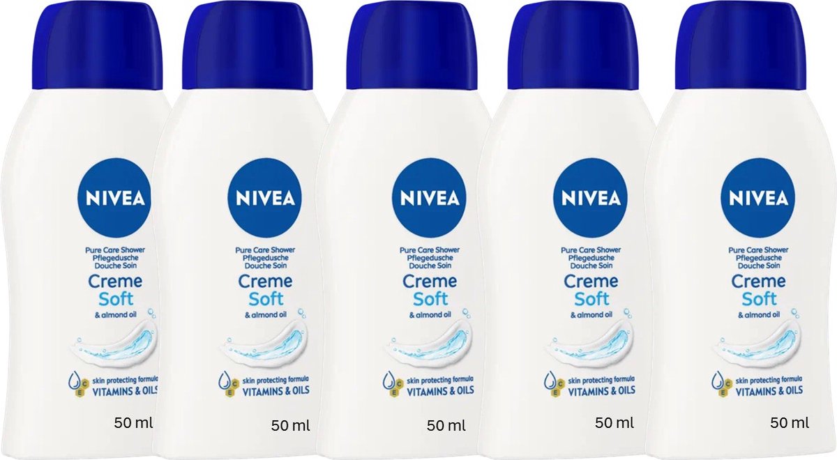 Goedkoopste Nivea® | 5 x 50 ml Douche creme Soft | mini flacon | reisverpakking | Douchegel | alle huidtypen