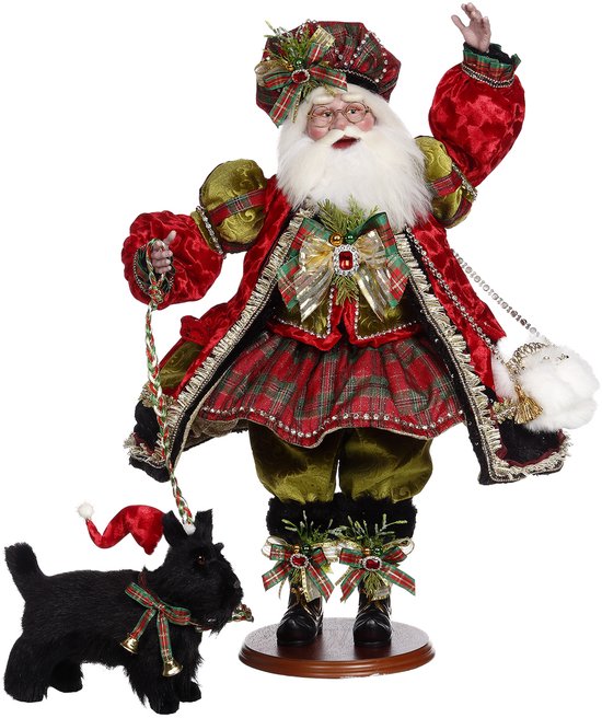Mark Roberts Santa - Schotse Kerstman 'Highland plaid' - decoratiebeeld - rood groen - 61cm - Collector's Item