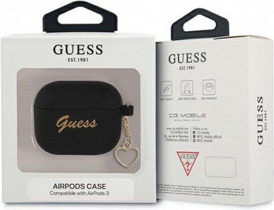 Étui Guess Silicone Heart Charm - Adapté aux Apple Airpods 3 - Zwart