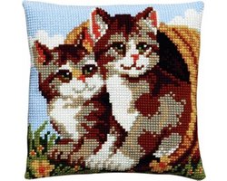 Pako borduurpakket kruissteek kussen- 2 katjes in rieten mand - geprint stramien - 003.194 - DIY kit