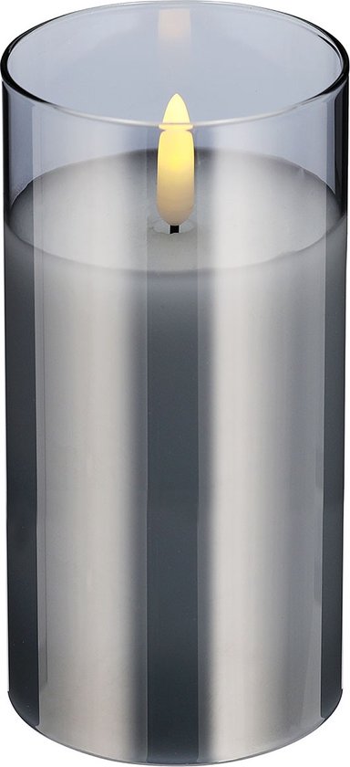 1x stuks luxe led kaarsen in grijs glas D7,5 x H15 cm - met timer - Woondecoratie - Elektrische kaarsen
