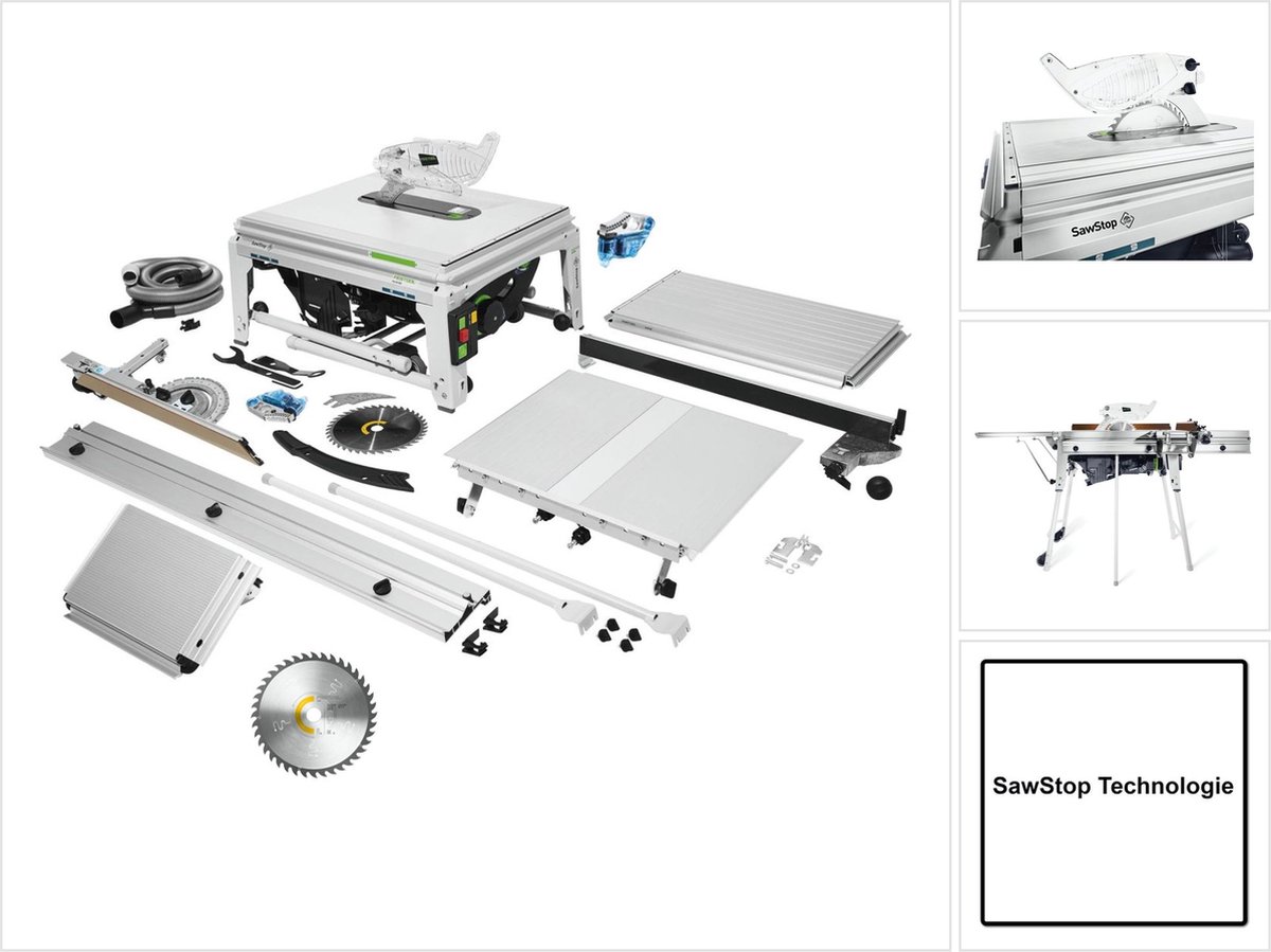 Festool TKS 80 EBS Set Tafelzaag 2200 Watt 254 mm ( 575828 ) + Universeel cirkelzaagblad W40 ( 575975 ) + 1x KT-TKS 80 Patroon ( 575851 )