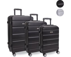 Leonardo Kofferset 3 Delig - Reiskoffer met Wielen - Ruimbagage - Handbagage Koffer - TSA-Slot - Zwart