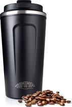 Tasse thermos Go - 510 ml - Tasse à café / Tasse à café à emporter - Tasse de voyage - Pour la voiture - Acier inoxydable - Zwart