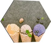Dibond Hexagon - Ijs - Fruit - Eten - Kleuren - 50x43.5 cm Foto op Hexagon (Met Ophangsysteem)