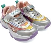 SmileFavorites® Meisjes Sneakers - Grijs, Zilver - Imitatieleer - Maat 25