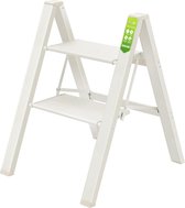 Inklapbare ladder met 2 treden, anti-slip platform voor thuis, kantoor en keuken, lichtgewicht aluminium ladder, draagbaar, draagvermogen tot 150 kg