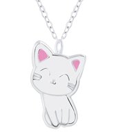 Joy|S - Zilveren kat poes hanger met ketting wit