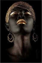 Allernieuwste.nl® Peinture sur toile Femme africaine avec des Bijoux en or - L'art sur votre mur - Couleur - 40 x 80 cm