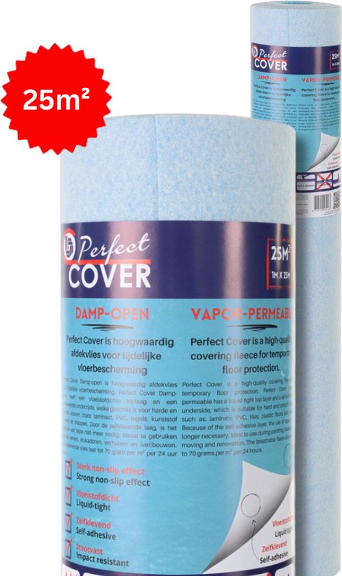 Foto: Perfect cover damp open afdekvlies 25m zelfklevend ademend en duurzaam voor alle oppervlakken professionele kwaliteit stucloper afdekfolie bouw renovatie 180gsm vertrouwd door professionals buitenverf projecten buiten klussen