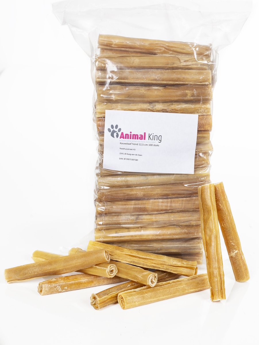 Bol.com Animalking Kauwstaaf Hond 12,5 cm 100 Stuks - Kauwbotten Hond - Kauwstaaf Hond Runderhuid - Hondensnacks aanbieding