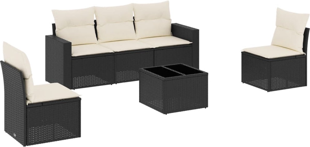 vidaXL 6-delige - Loungeset - met - kussens - poly - rattan - zwart