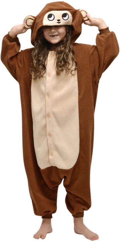 KIMU Onesie Monkey Suit - Taille 140-146 - Costume de Singe Costume de Singe Costume de Chimpanzé Marron - Combinaison Jungle Pyjama Enfants Costume de Maison Garçon Fille Festival
