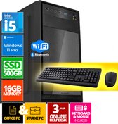 Intel Compleet PC SET | Intel Core i5 | 16 GB DDR4 | 500 GB SSD - NVMe + Muis & Toetsenbord | Windows 11 Pro + WiFi & Bluetooth
