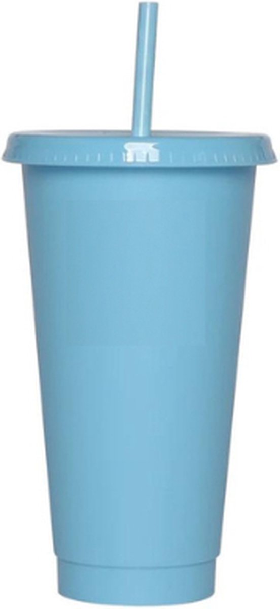Brash Herbruikbare drinkbeker Drinkfles met deksel en rietje XXL Drinkbeker 710ML Lichtblauw Waterfles