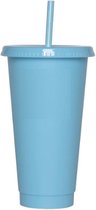 Herbruikbare drinkbeker - Drinkfles met deksel en rietje - XXL Drinkbeker - 710ML - Lichtblauw - Waterfles
