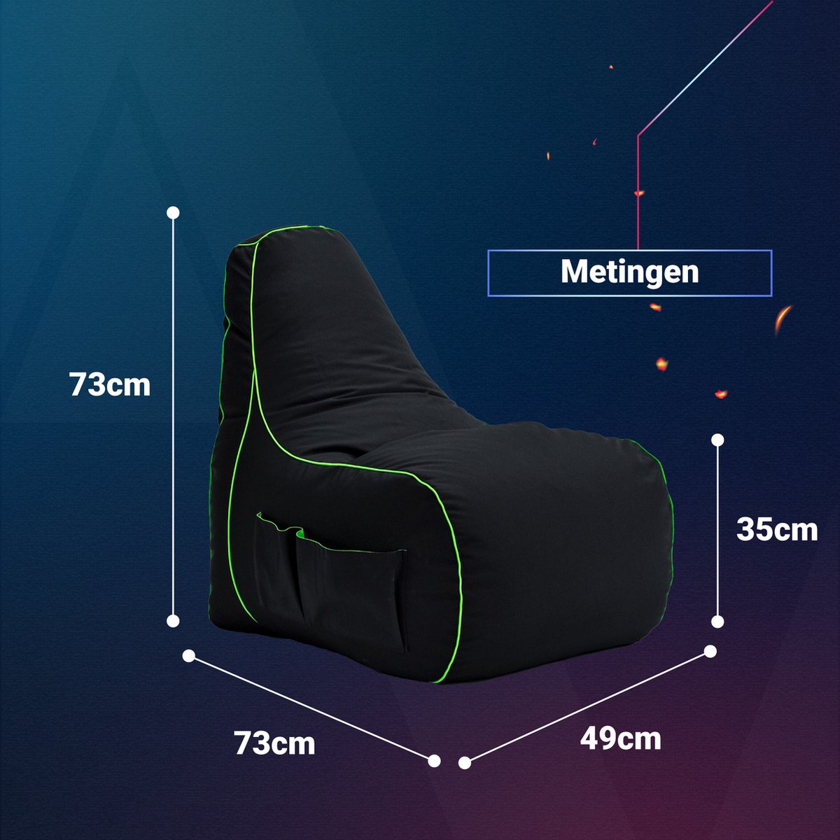 PATCH HOME 2-in-1 zitzak, gaming bean bag met ritssluiting, al gevuld, ergonomisch en robuust, voor kinderen en volwassenen (zwart, 155 cm
