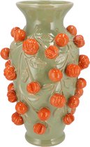 Viv! Home Luxuries vaas - Fruit - Mandarijnen - Aardewerk - groen oranje - 38cm