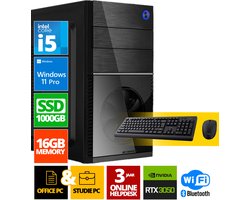 Intel Compleet PC + Muis & Toetsenbord | Intel Core i5 | 16 GB DDR4 | 1 TB SSD - NVMe | RTX 3050 | Windows 11 Pro + WiFi & Bluetooth