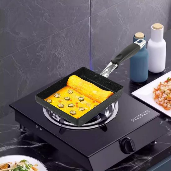 RANJIMA Tamagoyaki pan, Japanse omeletpannen met antiaanbaklaag, aluminium omeletpan, rechthoekige eierpan, Tamago pan, mini-braadpan, voor gasfornuis, inductiekookplaat (zwart