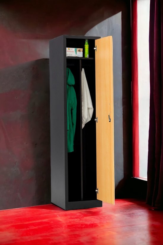 Moderne Slaapkamerkast - 80 X 40 X 180 Cm - Met Spiegel, Deur, 2 Lades En 4 Planken Spaanplaat Wit En Zwart