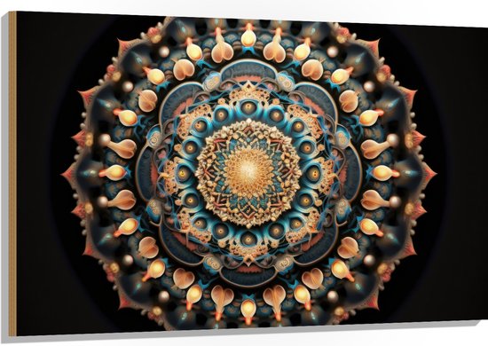 Hout - Mandala - Figuren - Vormpjes - Kleuren - 120x80 cm - 9 mm dik - Foto op Hout (Met Ophangsysteem)