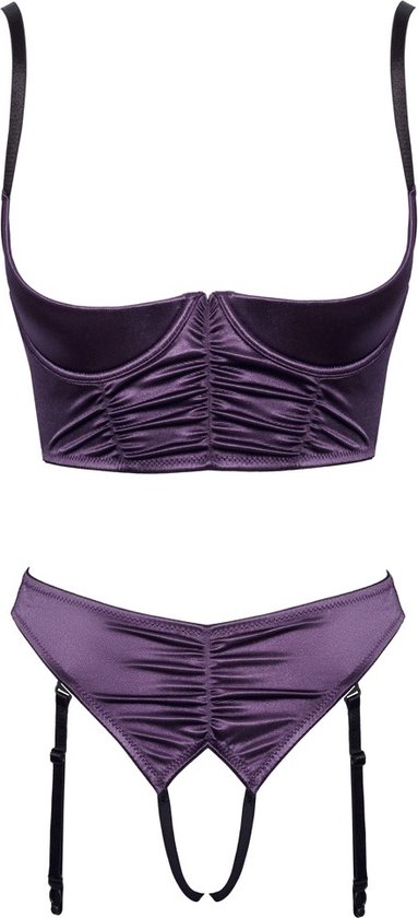 Cottelli Collection Open Lingerie Set in Gegolfde Look - Ondeugende Lingerie met Open Kruis en Verstelbare Jarretels - Maat 80B/M