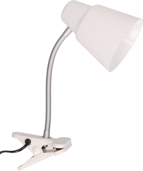 Gerimport Bureaulamp met klem - wit - 22 x 12 x 32 cm - Buigbare leeslampen/ tafellampen