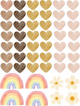 Muurstickers Kinderkamer - Hartjes - Bloemen - Regenbogen - Rainbow - Wanddecoratie - Babykamer - Cadeau - Sinterklaas - Kerst - 50 stickers - Herbruikbaar