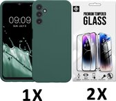 Casemania Hoesje Geschikt voor Samsung Galaxy A55 - Groen & 2X Glazen Screenprotector - Liquid Siliconen Back Cover