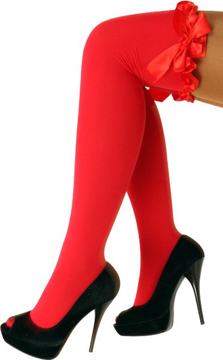 KIMU® Rode Kniekousen Overknee Sokken Strikjes Rood Sexy Schoolmeisje Duivel Aardbei - Dames Kniekousen Kousen Kniesokken Jarretels Pantykousen Festival