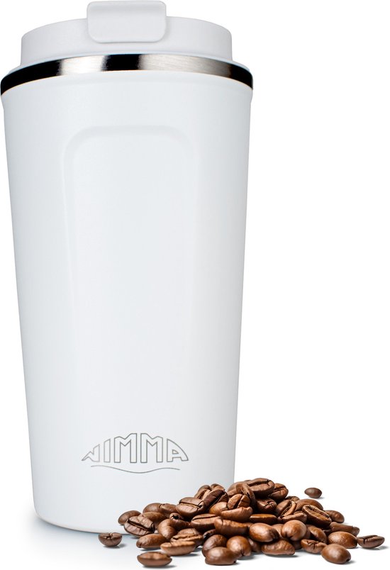 Nimma® Thermosbeker - 500 ml - Koffiebeker To Go - RVS - Wit