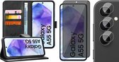 Étui adapté pour Samsung Galaxy A55 - Protecteur d'écran de confidentialité Couverture complète en Glas et appareil photo - Étui portefeuille Zwart