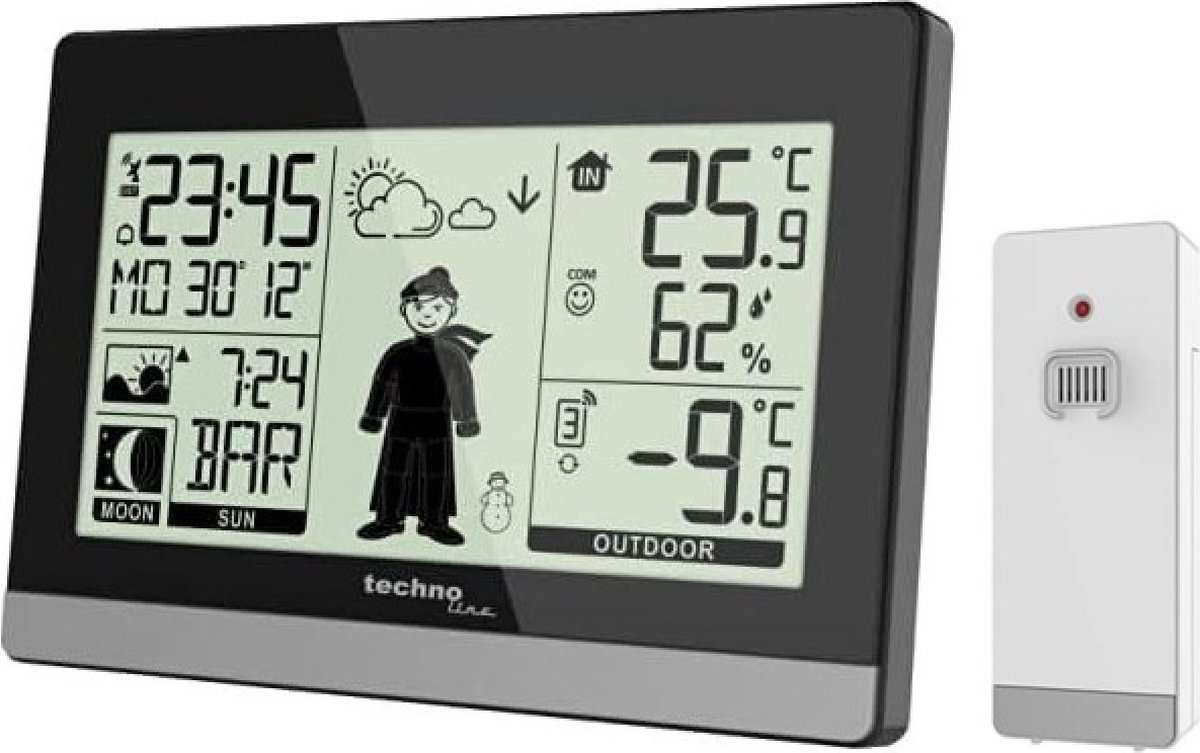 Weerstation - Inclusief outdoor sensor - Weervoorspelling - Wekker - Radiogestuurd