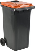 Afvalcontainer 240 liter grijs met oranje deksel met glasrozet en slot