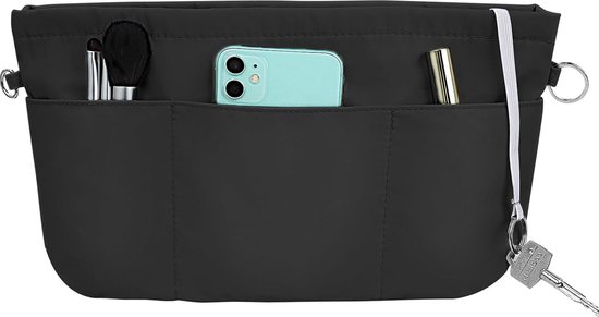 Organisateur de sac à main, organisateur de sac dans un sac, organisateur de sac en nylon avec porte-clés, poches intérieures étanches pour organisateur de sac à main (noir L)