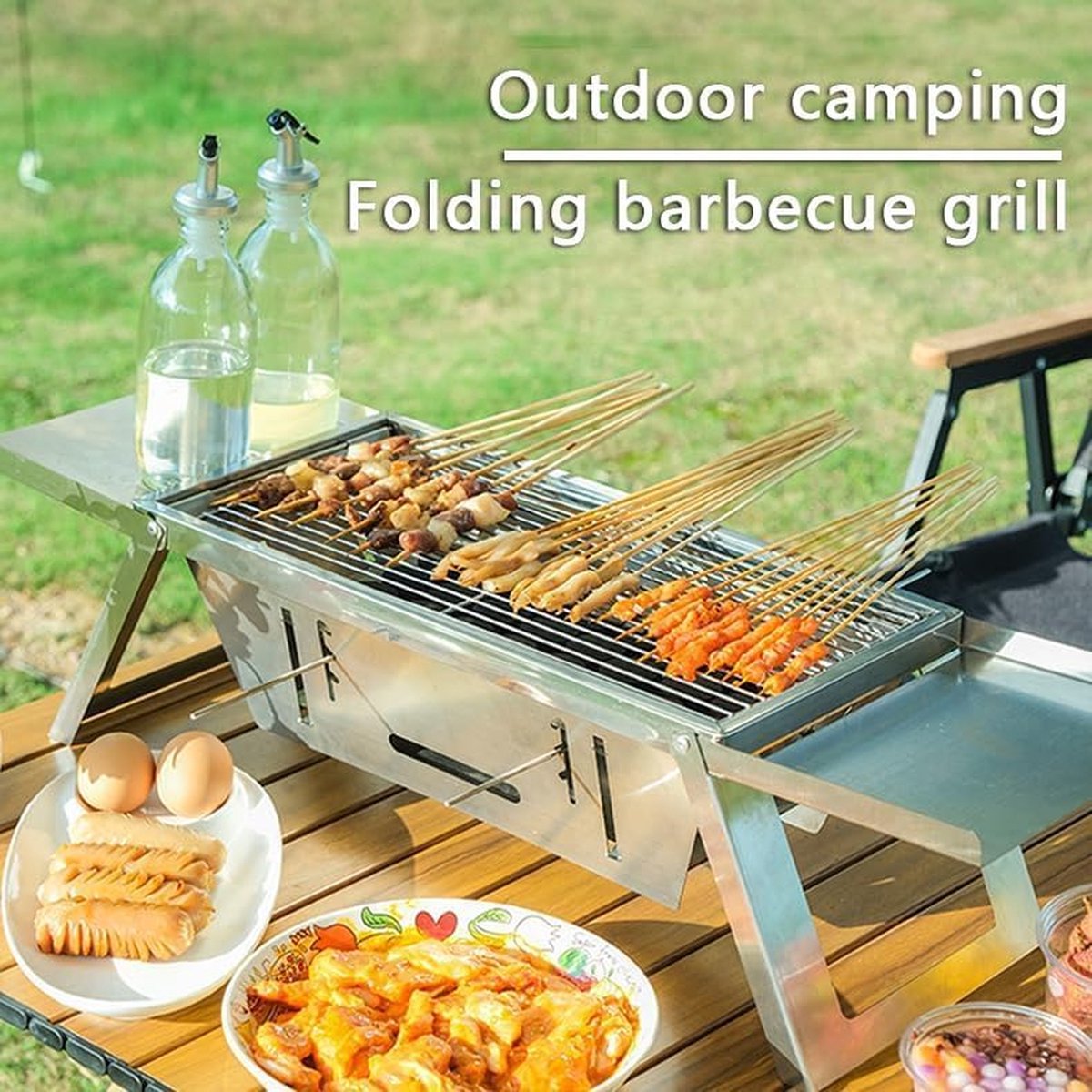 Barbecue à Charbon Pliable 40x27x20cm - Grill Portable Démontable Pour Camping Et Pique-Nique