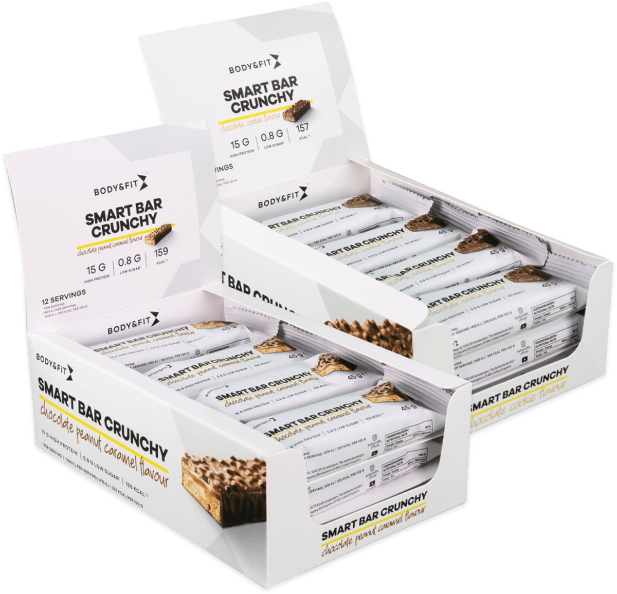 Goedkoopste Body & Fit Smart Bar Crunchy Eiwitreep Chocolate & Cookie Chocolate Peanut Caramel - Protein Bar - Eiwitrepen (2x12 box