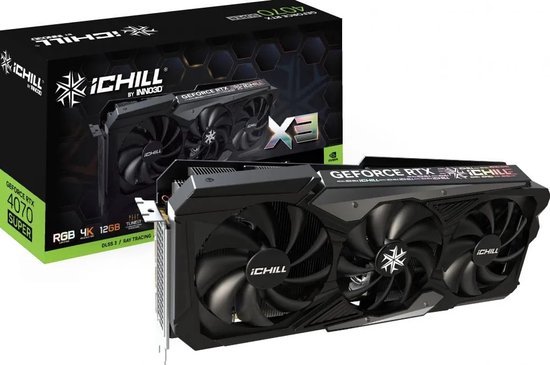 INNO3D GeForce RTX 4070 Super iCHILL X3 - Videokaart - 12GB GDDR6X - PCIe 4.0 - 1x HDMI 2.1a - 3x DisplayPort 1.4a