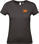 Dames t-shirt Kroontje Klein Oranje | Koningsdag kleding | Oranje Shirt | Zwart Dames | maat M