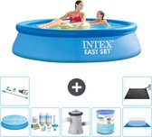 Intex Rond Opblaasbaar Easy Set Zwembad - 244 x 61 cm - Blauw - Inclusief Solarzeil - Onderhoudspakket - Zwembadfilterpomp - Filter - Grondzeil - Stofzuiger - Solar Mat