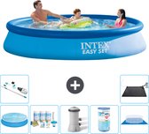 Intex Rond Opblaasbaar Easy Set Zwembad - 366 x 76 cm - Blauw - Inclusief Solarzeil - Onderhoudspakket - Zwembadfilterpomp - Filter - Grondzeil - Stofzuiger - Solar Mat