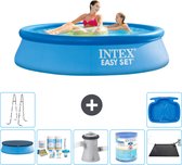 Intex Rond Opblaasbaar Easy Set Zwembad - 244 x 61 cm - Blauw - Inclusief Afdekzeil - Onderhoudspakket - Zwembadfilterpomp - Filter - Solar Mat - Ladder - Voetenbad