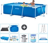 Intex Rechthoekig Frame Zwembad - 260 x 160 x 65 cm - Blauw - Inclusief Solarzeil - Onderhoudspakket - Zwembadfilterpomp - Filter - Grondzeil - Solar Mat - Ladder - Voetenbad