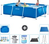 Intex Rechthoekig Frame Zwembad - 300 x 200 x 75 cm - Blauw - Inclusief Onderhoudspakket - Zwembadfilterpomp - Filter - Solar Mat - Ladder - Voetenbad - Vloertegels