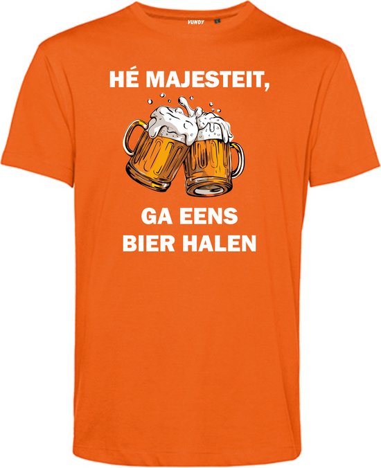 T-shirt Hé Majesteit Ga Eens Bier Halen | Koningsdag kleding | Oranje Shirt | Oranje | maat XXL