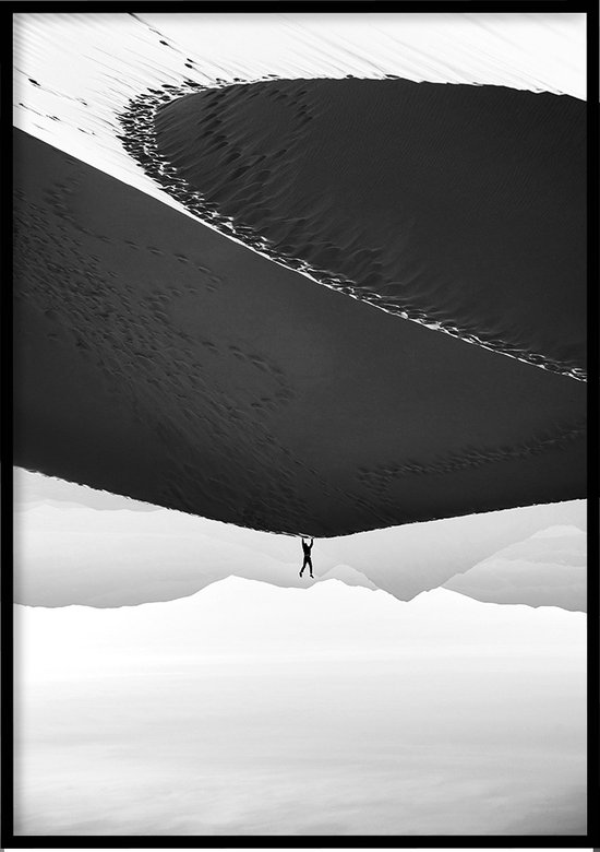 Poster Desert zwart-wit - Natuur poster - 30x40 cm - inclusief lijst - WALLLL